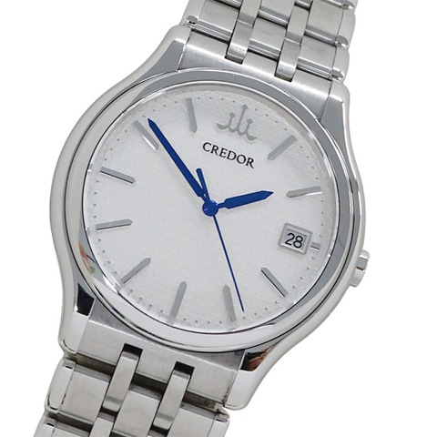 精工 Credor 8J86-7A00 GCAZ057 男士腕錶，品牌名稱，日期顯示，石英機芯，不鏽鋼錶殼，銀色