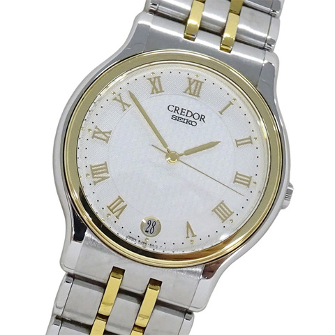 精工 Credor 8J86-6A00 GCAZ004 男士腕錶，品牌名稱，日期顯示，石英機芯，不鏽鋼錶殼，18K金錶圈