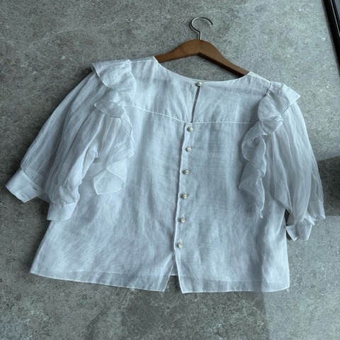 Chanel18p荷叶边衬衫fr40~~