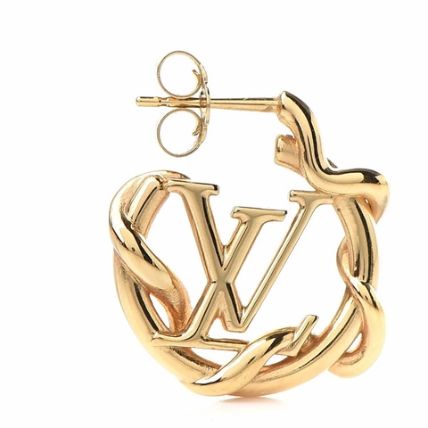 極甜近新專櫃正品✨ LOUIS VUITTON 金色老花字母花園藤蔓Garden  Hoop圓耳環