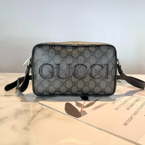 GUCCI 灰黑色 印花帆布迷你相機包