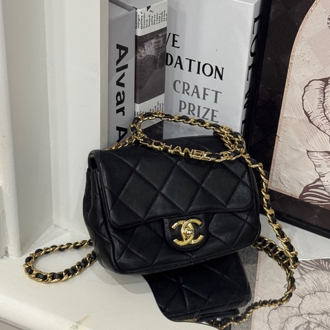 CHANEL 黑羊皮天使光環方胖 晶片款