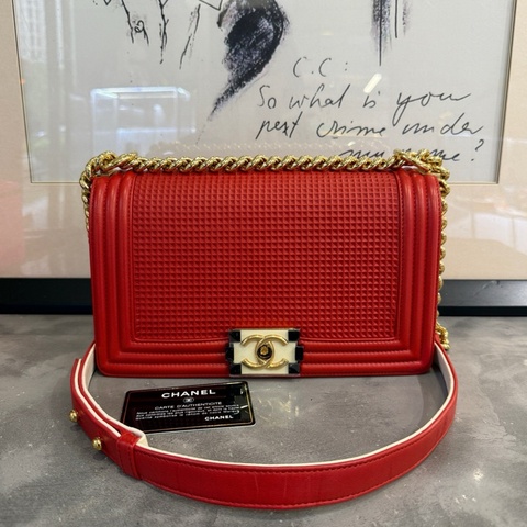 閒置新❤️ CHANEL leboy中國紅限量版 18開 白色琺瑯扣