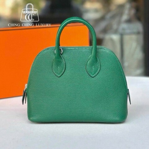 🌈Hermes💚Mini Bolide💚寶石綠銀扣🌈有單(有購買證)🌟全新閑置🌈山羊皮🌟Stamp W🌟有盒💚minibolide🌟bolide🌟愛馬仕🌟