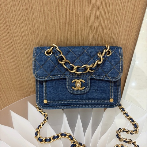 Chanel 香奈兒23s芯片 牛仔單寧郵差包 98新芯片
