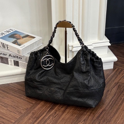 CHANEL 牛皮托特包 黑銀 A33986/11開