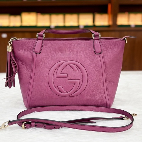 古馳/Gucci  古馳紫色荔枝紋流蘇托特單肩手提包