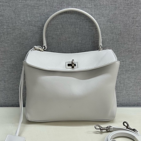 Balenciaga巴黎世家 白色銀扣Rodeo mini單肩斜挎手提包 尺寸：22*17