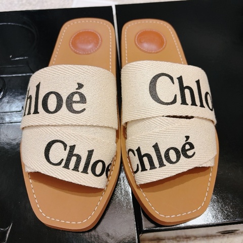 Chloé Woody Logo 米白交叉平底涼鞋｜37號
