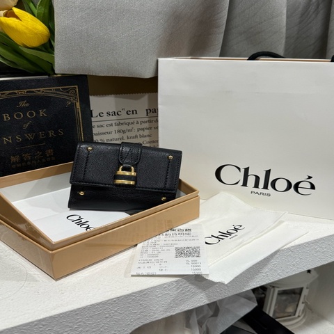 CHLOE' Paddington 鎖頭標誌迷你三折短夾(黑色)