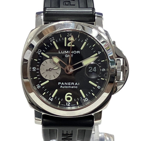 沛納海 Luminor GMT 腕錶，總重 169.0 克，不鏽鋼錶殼，橡膠錶帶，自動上鍊機芯，黑色錶盤，型號 PAM00088