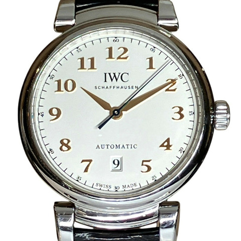 IWC萬國表達文西腕錶，總重71.8克，不鏽鋼錶殼，真皮錶帶，自動上鍊機芯，銀色錶盤，型號IW356601