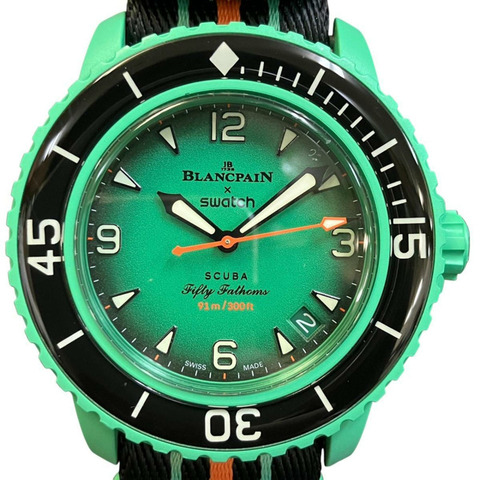 Swatch Blancpain Scuba 五十噚印度洋腕錶，總重44.5克，陶瓷錶殼，自動上鍊機芯，綠色錶盤，型號SO35I100