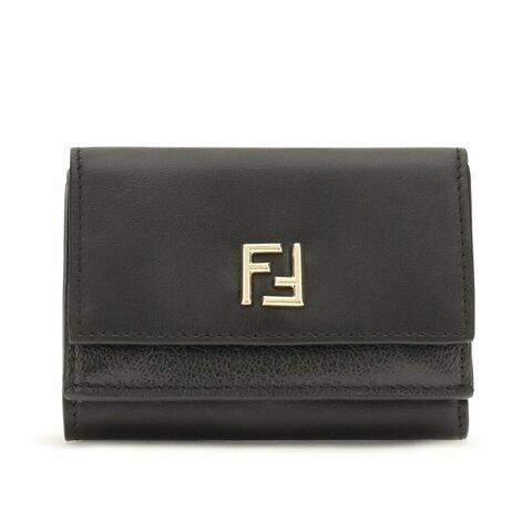 【FENDI 芬迪】FF Mini Trifold 迷你 小牛皮 三折 卡夾 短夾 皮夾 黑色 8M0584B08E_F0QA1