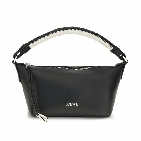 【LOEWE 羅威】Mini Cala 迷你 柔軟納帕小羊皮 手提 肩背包 斜背包 黑色 棉花白色