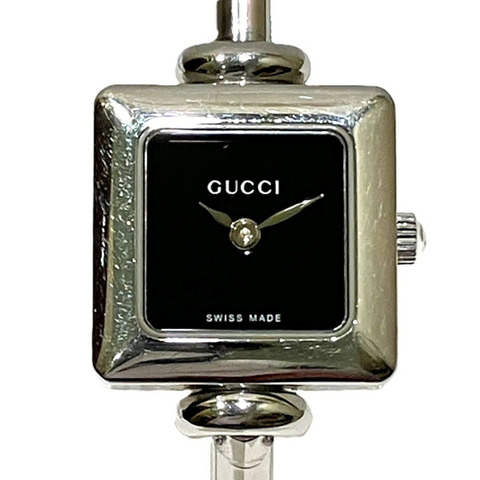 Gucci 手鐲手錶，總重 24 克，不鏽鋼，石英機芯，黑色錶盤，1900L。