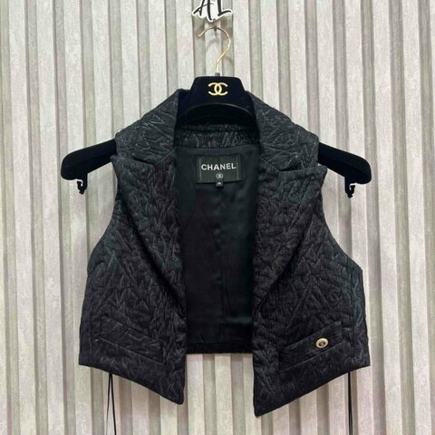 香奈兒 Chanel F38 手工坊系列 絎縫馬甲 36碼 黑色 緞面｜P刻