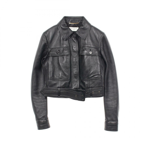 SAINT LAURENT PARIS 飛行員夾克 皮革牛仔布 黑色 二手 女款