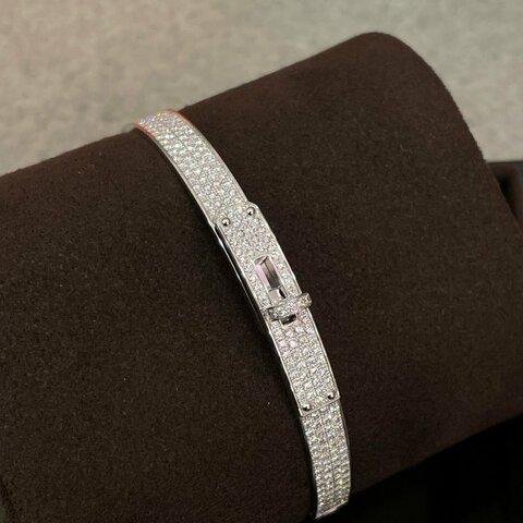愛馬仕 Hermès Kelly 滿鑽白金手鐲 SH碼 白金｜全新