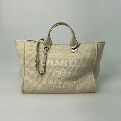 CHANEL沙灘包 米白色帆布托特包 A66941/晶片款