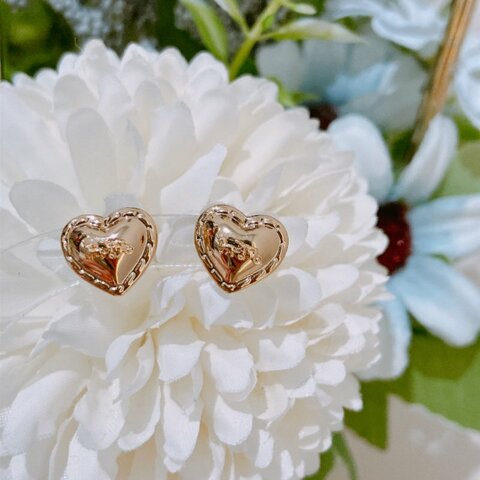 TK2162	心心 耳環 Coach Crystal Heart Stone Gold Earrings