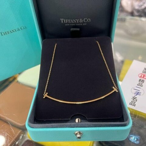 東區正精品㊣Tiffany&Co T Smile Pdt Lg AU750 18K金 黃K金微笑項鍊大號 RZ6609