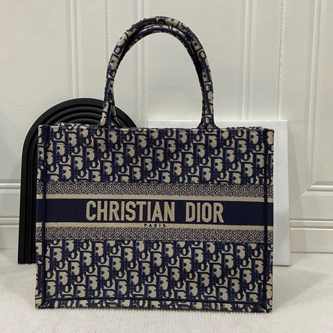 98新 ❤️DIOR/迪奧老花帆布刺繡中號單肩手提托特包