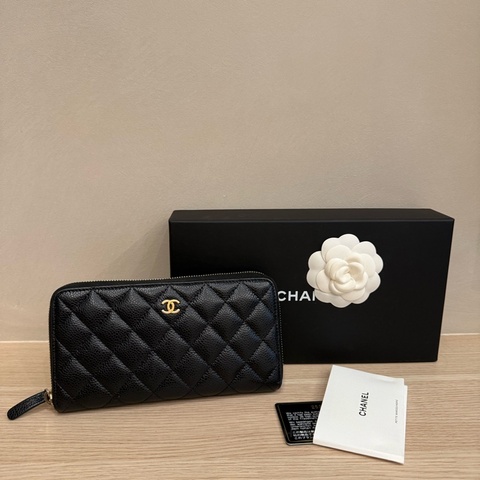 Chanel 荔枝牛皮拉鏈長夾（盒子保卡）