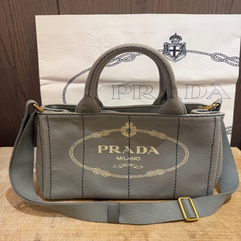 🩷PRADA 1BG439 Canapa Mercurio 灰色帆布手提包