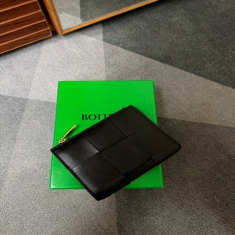 Bv大格小羊皮編織拉鍊零錢袋短夾