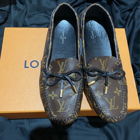 LOUIS VUITTON 原花蝴蝶結GLORIA豆豆鞋 平底鞋LV#38.5