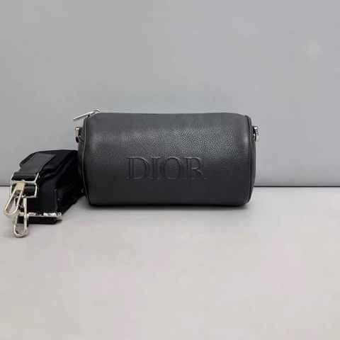 Dior迪奧 Roller黑色荔枝紋浮雕logo圓筒包 附件 肩帶