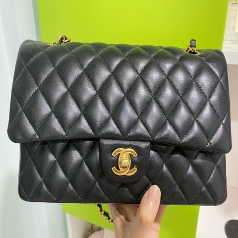 Chanel CF25黑金羊皮雙蓋鏈條包