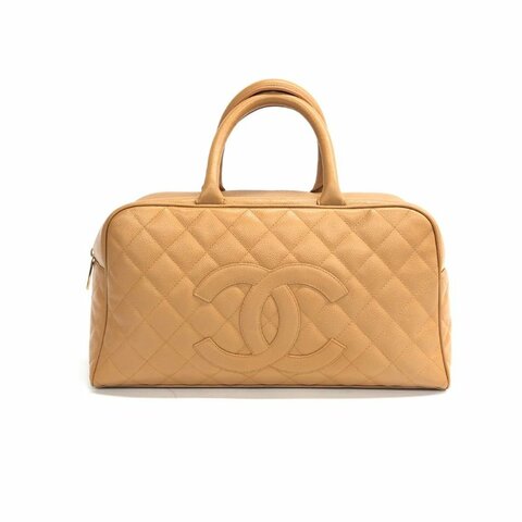 Chanel 米色 菱格紋 保齡球 8開 中號 手提包