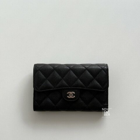 全新🖤 全配有購證🙌🏻 Chanel 香奈兒 雙C翻蓋中夾 黑色銀釦