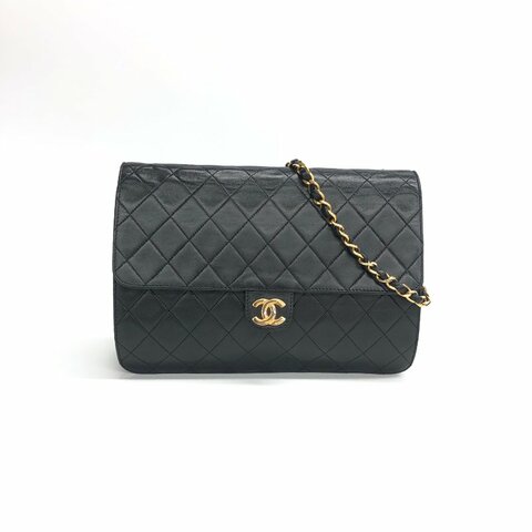 Chanel 黑色 菱格紋 信封 羊皮 肩背包