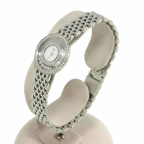 蕭邦 Happy Diamonds 205691 雙鑽錶圈女錶，鑲嵌 5 顆活動鑽石，18K 白金錶殼，石英機芯