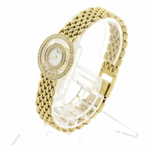 蕭邦 Happy Diamonds 4119 1 雙鑽錶圈女錶，鑲嵌 5 顆活動鑽石，18K 白金錶殼，石英機芯