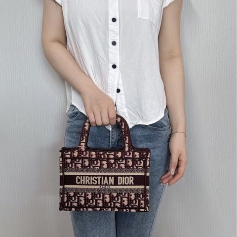 DIOR 紅色經典老花 BookTote mini 手提托特包 23*15*7cm 9新 配件塵袋