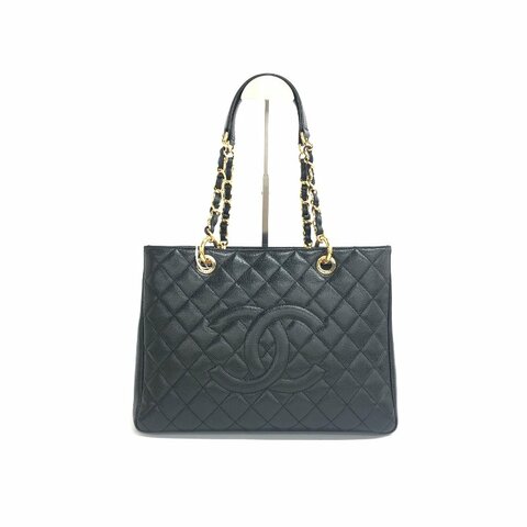 Chanel 黑金 gst 19開 荔枝牛 肩背包