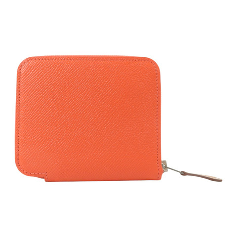 HERMES Epsom皮革Silk In Compact Wallet銀扣錢包Rouge Pivoine