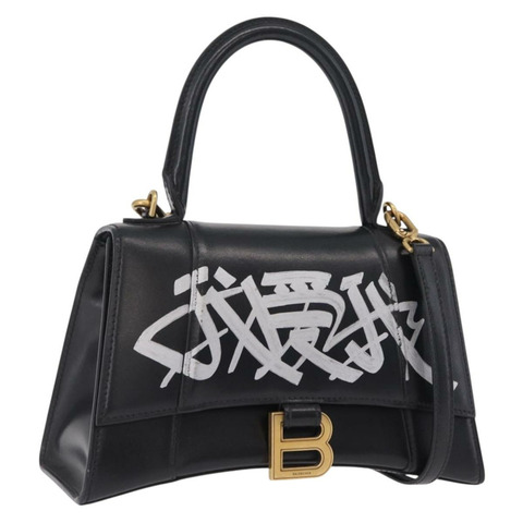 BALENCIAGA Hour Glass 小號手袋 皮革 兩用 黑色 金色 693546 正品 gh2347V