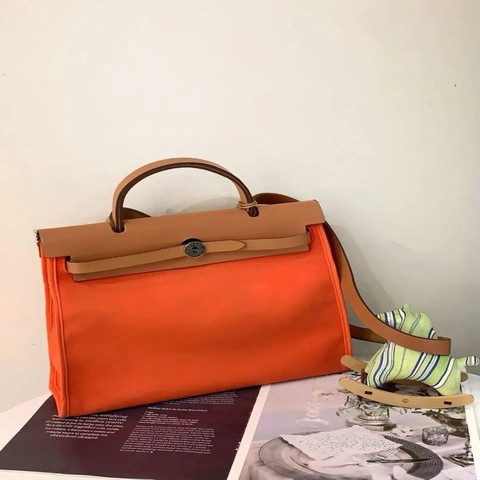 Hermes 愛馬仕 herbag31 帆布 愛馬仕橙拼金棕 銀扣 97新