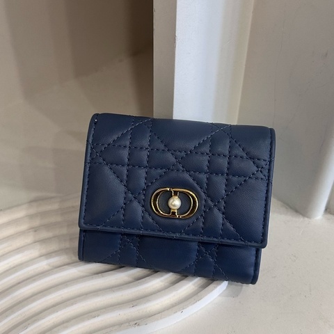 DIOR  霧霾藍珍珠三折短夾