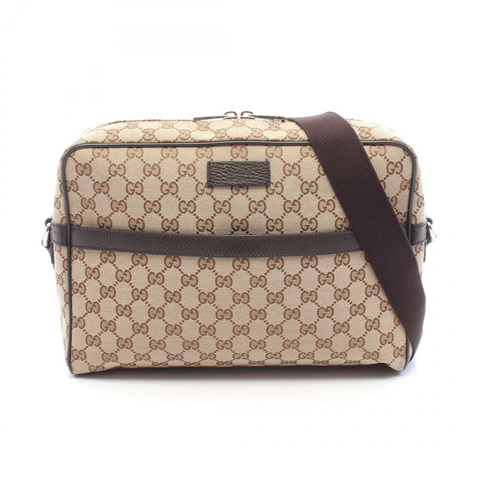 GUCCI GG帆布肩斜背包 449173 帆布皮革 米色棕色 二手