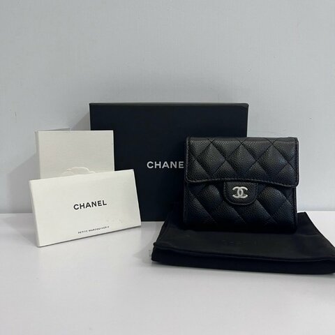 Chanel 三摺黑銀短夾 晶片款