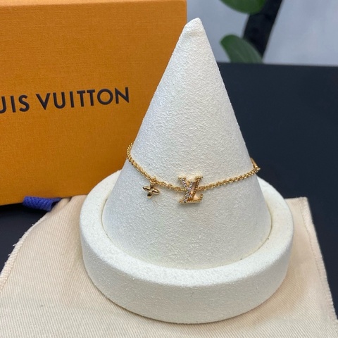 LOUIS VUITTON 路易威登 鏤空標誌 鑲鑽水晶金色手鍊