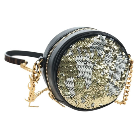 SAINT LAURENT 鏈條單肩包 亮片 黑色 金色調 正品 204808SAM