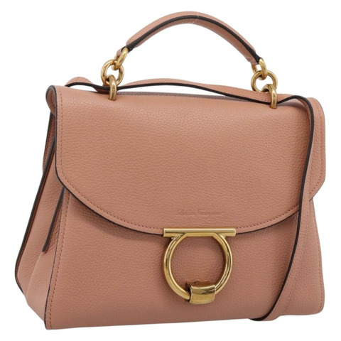 Salvatore Ferragamo Gancini 手提包 皮革 兩用 粉金配色 正品 205916V