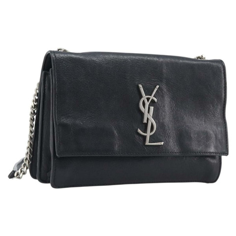 SAINT LAURENT 鏈條單肩包 皮革 黑色 銀色 正品 ka6306A